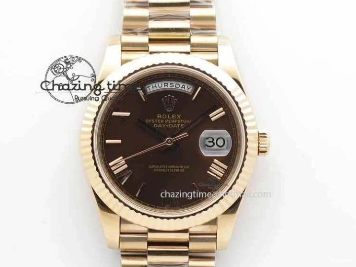 MiroTime 0318 Sophisticated Day-Date 40mm 228239 RG Noob 1:1 Best Edition Brown Roman Dial On RG President Bracelet A 3707